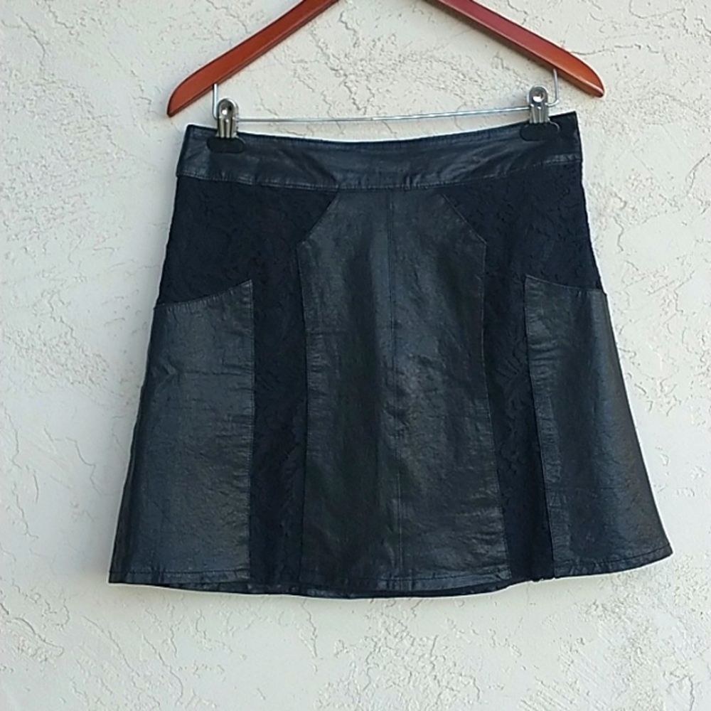 NANETTE LEPORE Leather Lace A-Line Mini Skirt Size 10